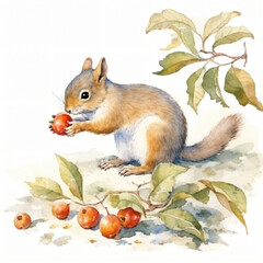 gezeichnetes Eichh&ouml;rnchen mit &Auml;pfeln Obst und Natur