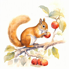 gezeichnetes Eichh&ouml;rnchen mit &Auml;pfeln Obst und Natur