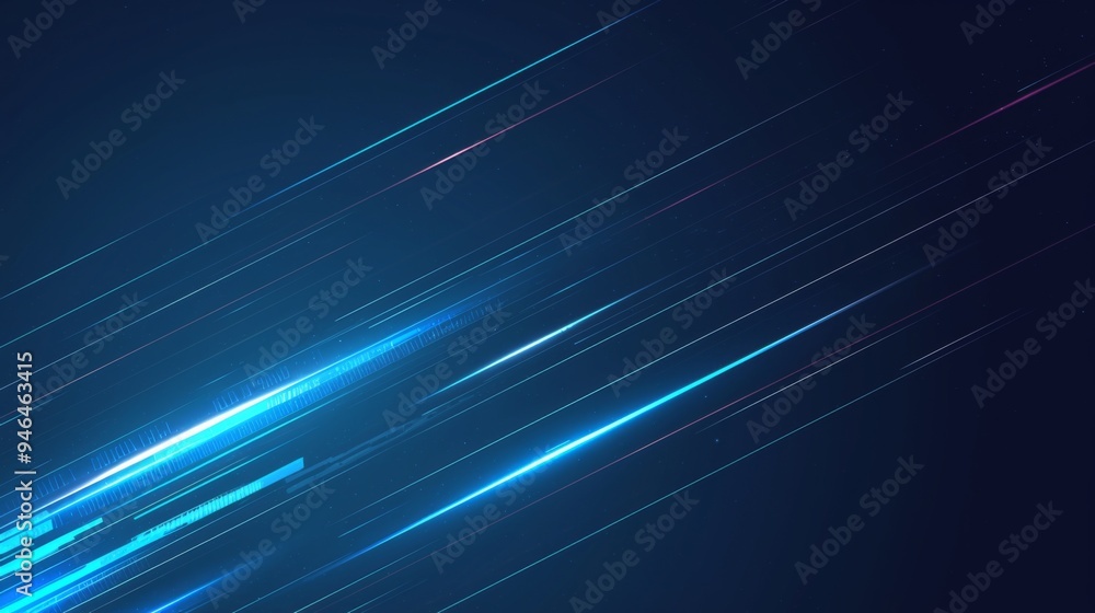 Poster blue glowing light effect on black background, abstract horizontal lines with gradient and motion bl