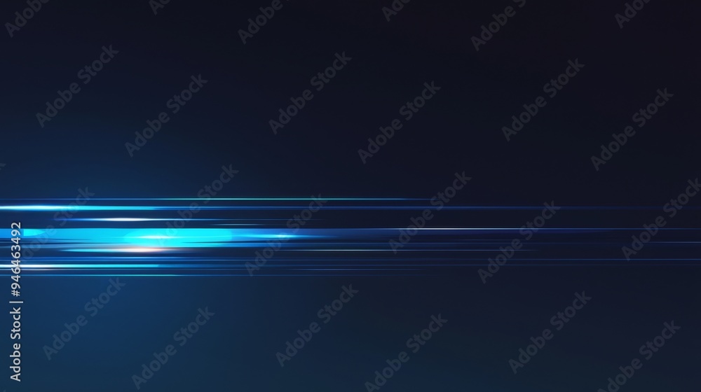 Poster blue glowing light effect on black background, abstract horizontal lines with gradient and motion bl