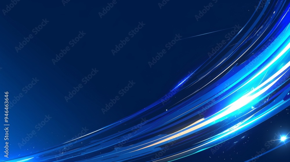 Poster blue glowing light effect on black background, abstract horizontal lines with gradient and motion bl