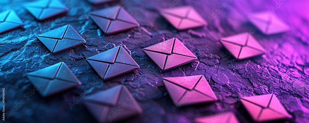 Poster Abstract Neon Mail Icons Background.