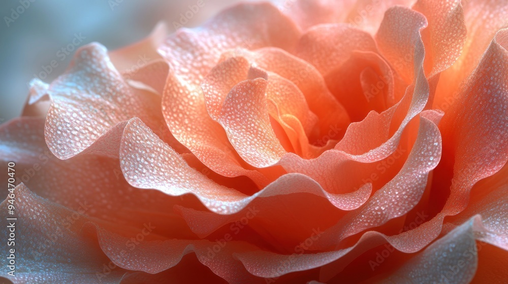 Wall mural Close Up of a Dew-Covered Peach Rose