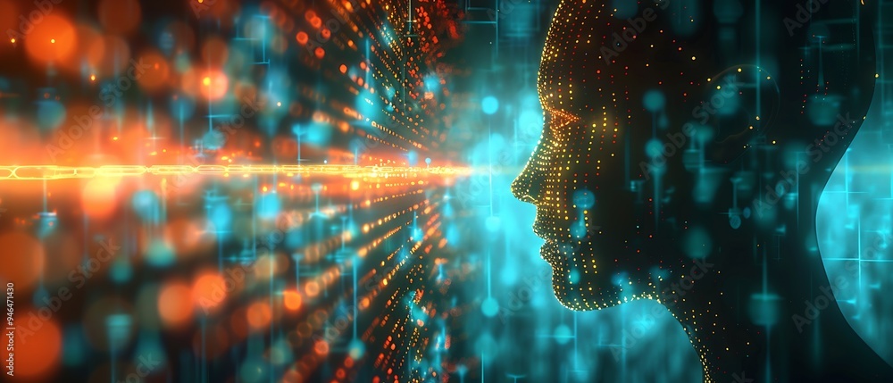 Poster virtual human on circuit pattern 3d : Generative AI
