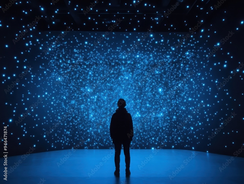 Poster starlit projection: tiny, sparkling lights projected across the stage to simulate a starry night, ad