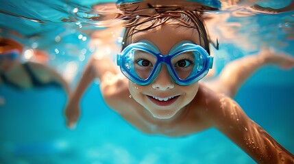 Naklejka premium hildren swimming in the pool : Generative AI