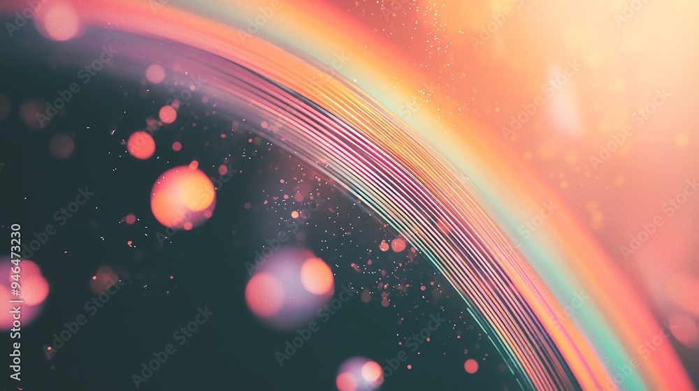 Poster a vibrant abstract image featuring colorful rainbow arcs and soft glowing bubbles, creating a dreamy