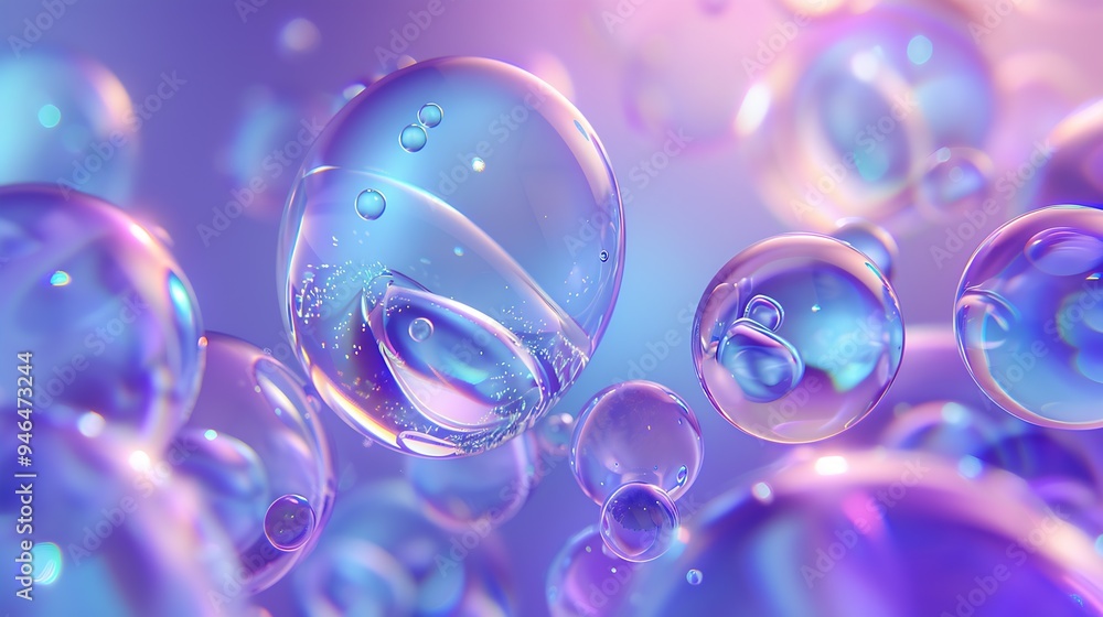 Poster abstract spheres floating in a purple blue : Generative AI