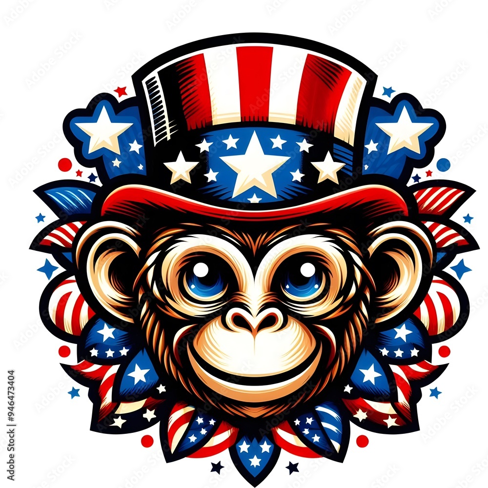 Wall mural patriotic monkey wearing uncle sam hat