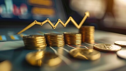 Financial Growth and Success with Gold Coins and Upward Trend