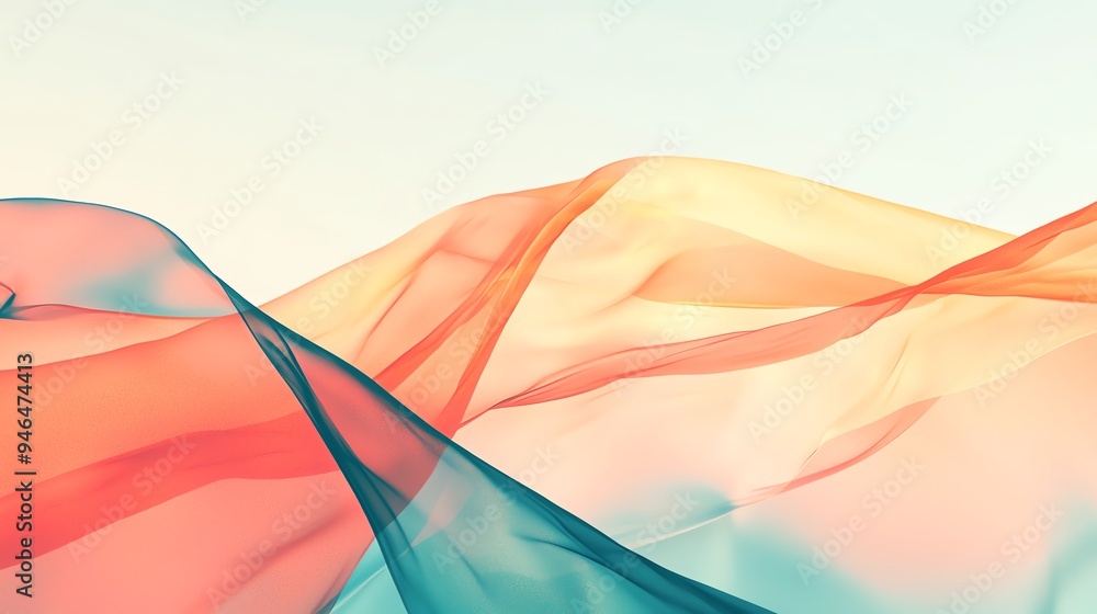 Poster abstract landscape with flowing waves of color creating a tranquil and vibrant atmosphere, perfect f