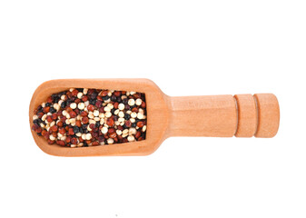 raw quinoa in wooden scoop on transparent png
