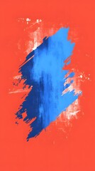 Blue Paint Stroke on Red Background, Abstract Image, Texture, Pattern, Wallpaper, Cover and Screen for Smartphone, PC, Laptop, 9:16 and 16:9 Format