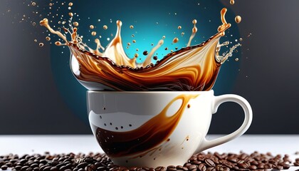 A stream of coffee pouring into a cup, creating swirling patterns and capturing the rich, aromatic essence in slow motion, Generative AI.