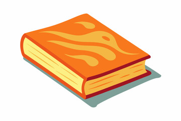 Book with orange, watercolor clipart illustration with isolated background.
