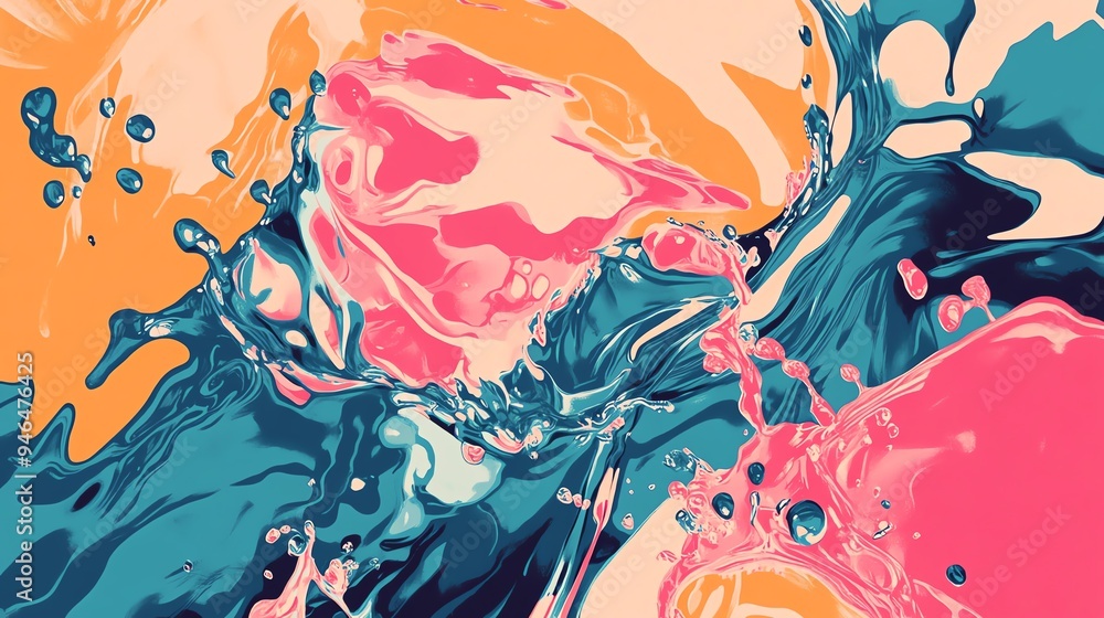 Aufkleber vibrant abstract art featuring fluid shapes and bold colors, creating a dynamic and visually strikin