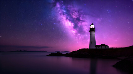 Lighthouse Under Night Sky Filled With Stars
