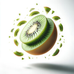 "Vibrant Kiwi Slice in a Dynamic Explosion"