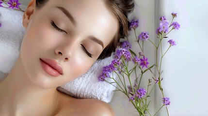 beautiful caucasian girl with flawless skin lying down : Generative AI