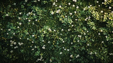 Fototapeta premium Serene Nature Background with Grass and Flowers Texture, Top-Down View for Copy Space