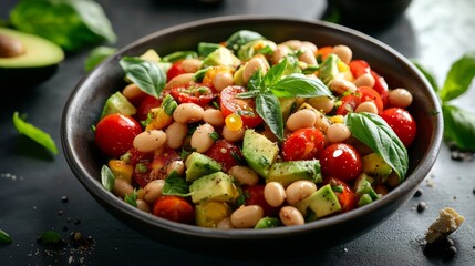 Vegetarian cuisine: Salad with beans and avocado. 