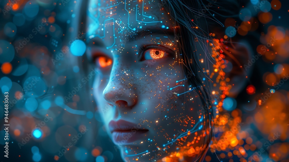 Poster ai 7 descriptive keywords: futuristic : generative ai