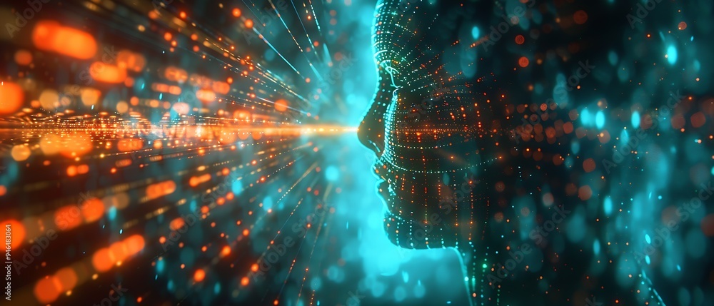 Poster virtual human on circuit pattern 3d : Generative AI