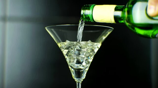 Refreshing aperitive drink . Dry Martini cocktails with ice cube	