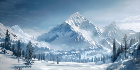 Winter Snow-Capped Mountain Peak - Powered by Adobe