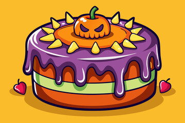 Halloween cake, watercolor clipart illustration with isolated background.
