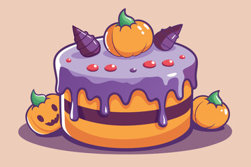 Halloween cake, watercolor clipart illustration with isolated background.
