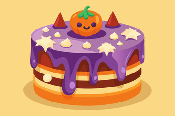 Halloween cake, watercolor clipart illustration with isolated background.

