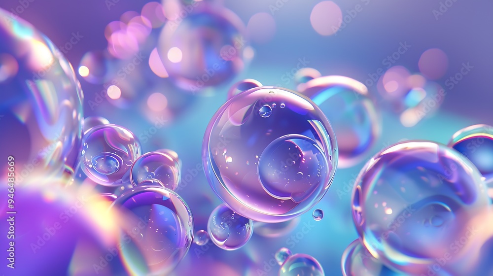 Poster abstract spheres floating in a purple blue : Generative AI
