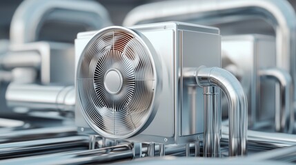 Industrial condenser unit, modern central air conditioning, detailed 3D illustration