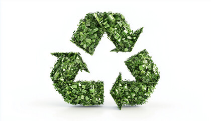 Recycling symbol made of green materials emphasizing sustainability and environmental conservation efforts