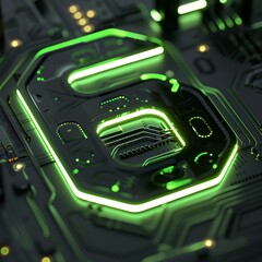 A close-up of a circuit board featuring a glowing green number six design.