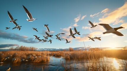 wild life photography close-up of a flock : Generative AI