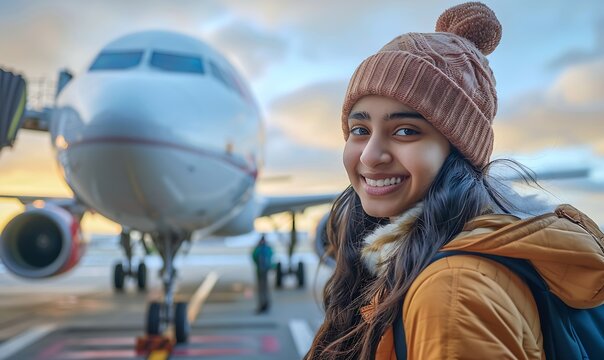 young indian student boarding flight : Generative AI