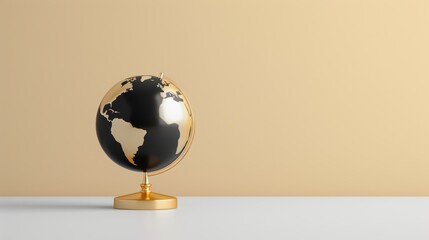 A sleek black globe set against a minimalist background, with plenty of copy space for...