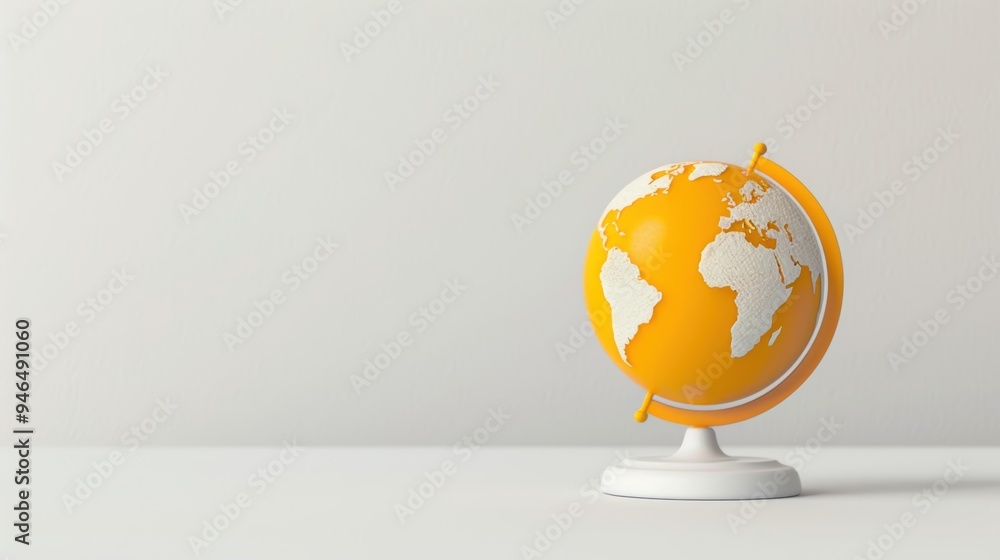 Poster a minimalist orange globe placed off-center against a clean, white background, with ample copy space