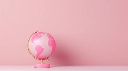 A minimalist pink globe resting on a simple, elegant stand, set against a clean background with plenty of copy space. This image evokes a sense of elegance and simplicity, perfect for a variety of