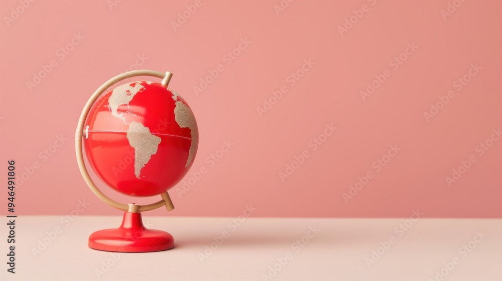 Poster a striking red globe placed against a neutral background, with minimalist design elements and ample 