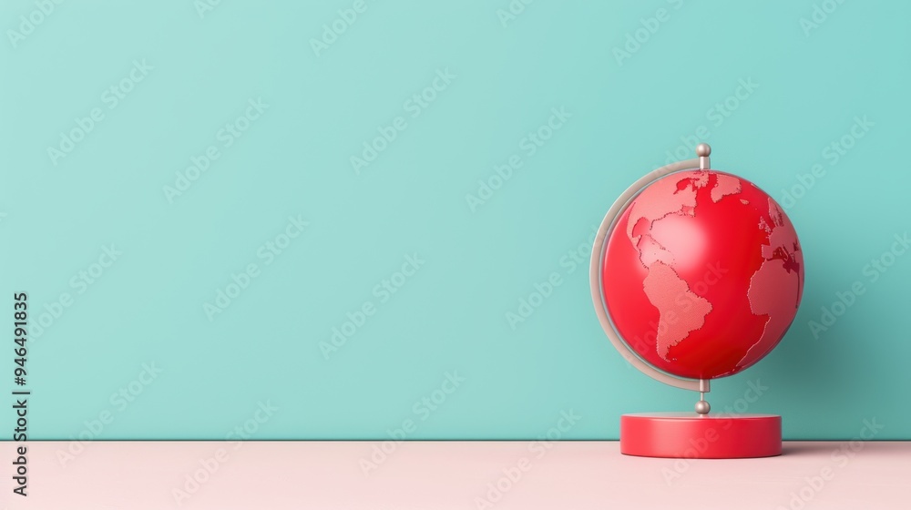 Poster a minimalist composition featuring a vibrant red globe set against a plain backdrop, with plenty of 