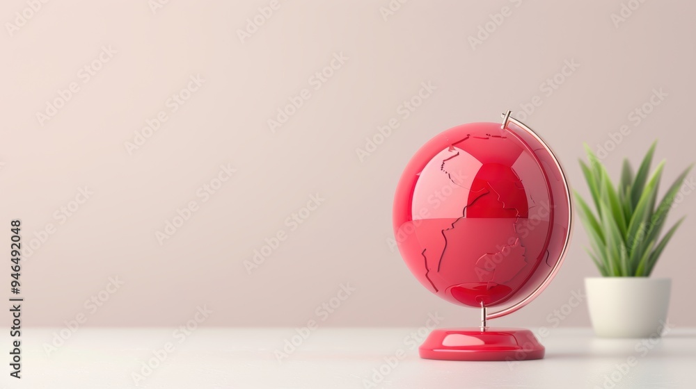 Poster a bold and striking image of a red globe against a neutral background, with minimalist design elemen