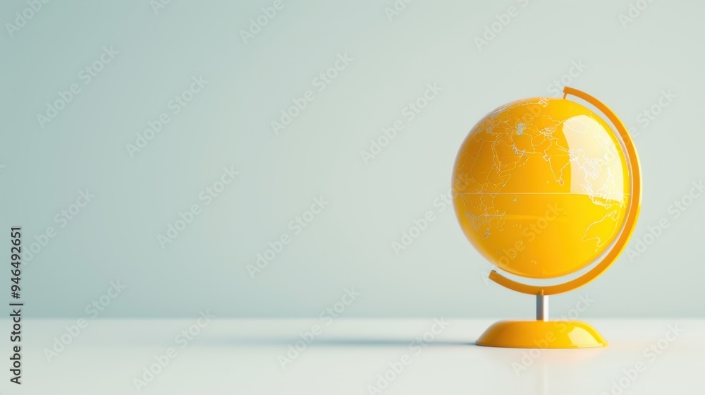 Poster a minimalist yellow globe against a clean, white background, with ample copy space for adding text o
