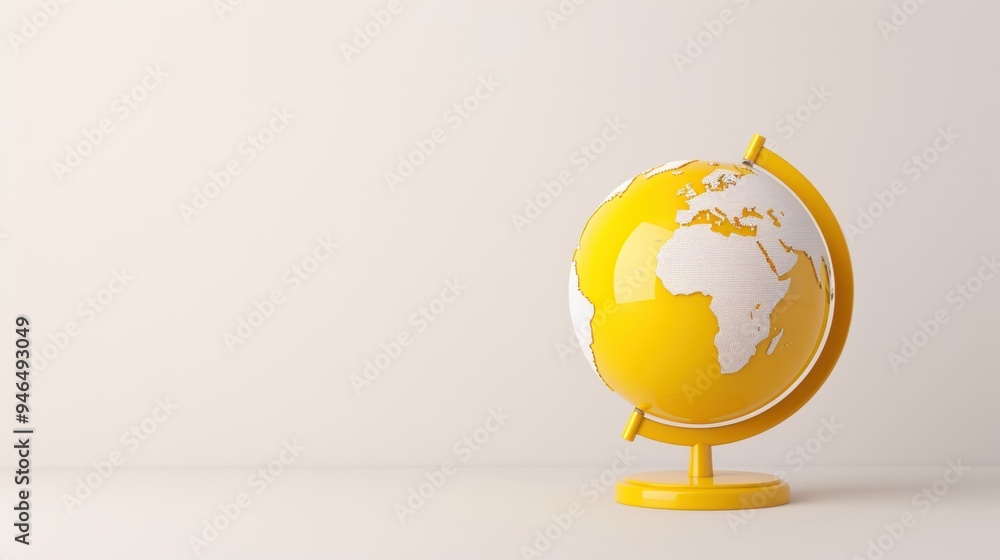 Poster A simple yellow globe on a stand, against a clean white background. The image provides plenty of copy space for adding text or graphics related to global concepts.