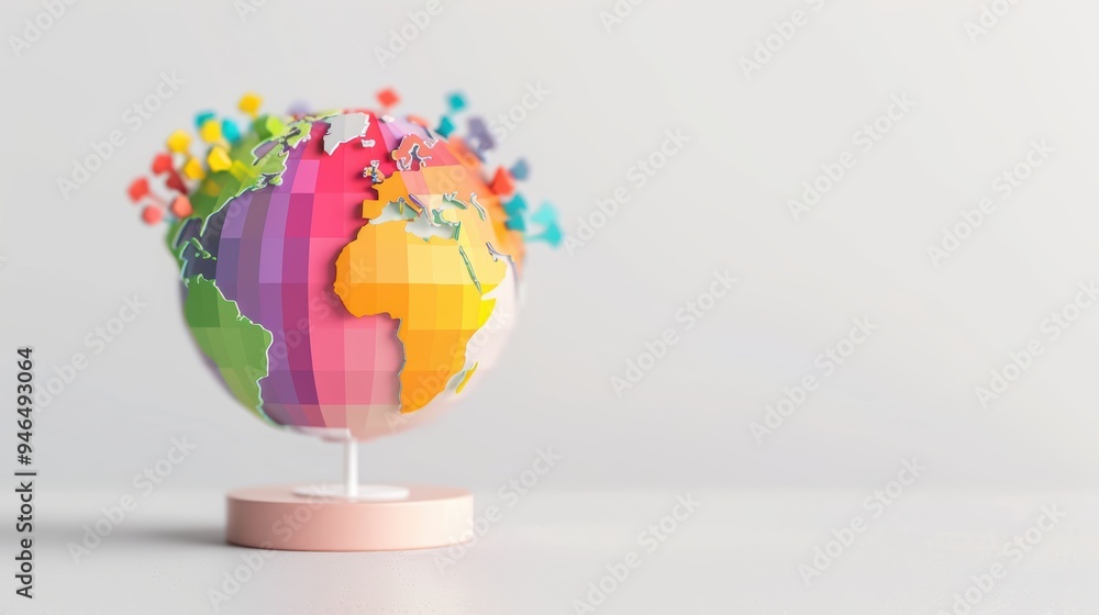 Poster a minimalist globe featuring a rainbow-colored design, symbolizing diversity and unity. the image in
