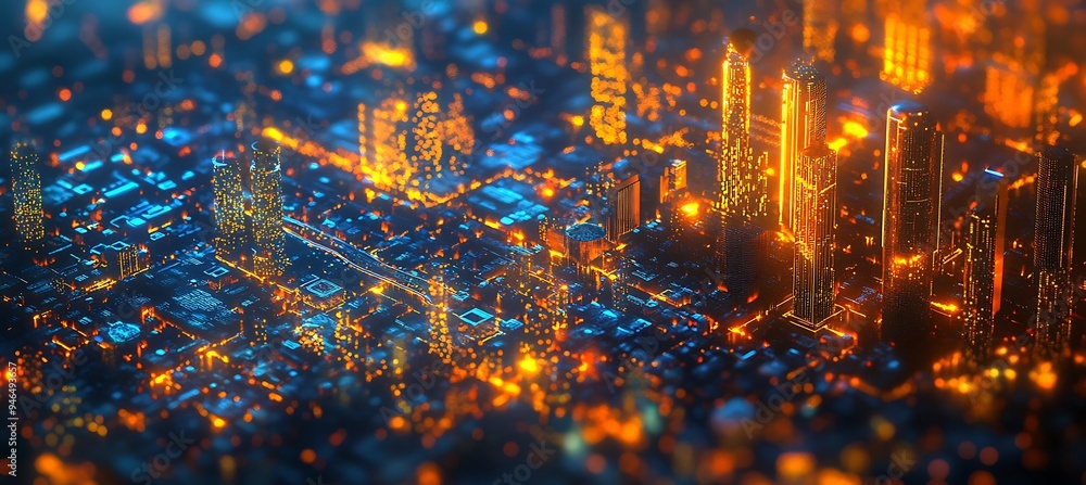 Poster a digital world with interconnected data streams and smart city systems