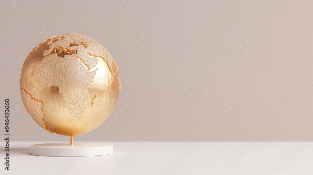 Poster a minimalist gold globe on a white background, representing global communication and connectivity. t