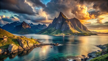 sunset over the Norwegian fjord